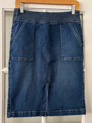 White House Black Market Blue Denim Pencil Skirt thumbnail 1