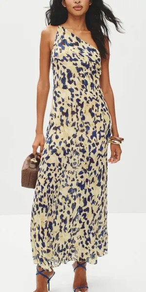 Shona Joy Leopard Chiffon Gown SIZE 4 One Shoulder Dress Formal Designer $480 thumbnail 1