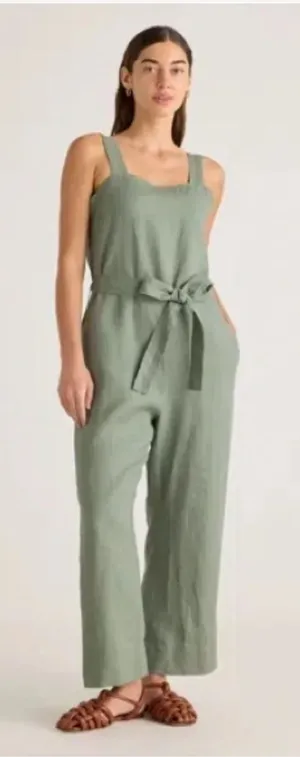 Quince Olive Tie-Waist 100% Linen Pantsuit thumbnail 1