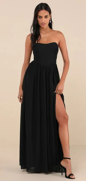 NWOT Lulu's Luxe Favorite Black Strapless Ruched Maxi Dress Women's Size XL thumbnail 1