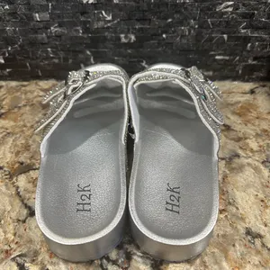 H2K Espen Silver Glitter Double Buckle Adjustable Comfort Size 9 Slides Sandal thumbnail 5