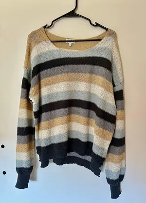 Belk Tan Striped Knit Sweater thumbnail 1