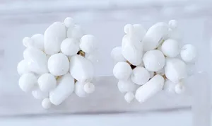 Vintage Clip On Earrings Unusual White Cluster Retro Statement thumbnail 1