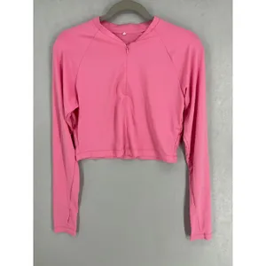 H&M Move Womens Cropped Quarter Zip Athletic Top Pink Thumbhole Size L thumbnail 2