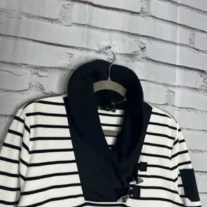 Lauren Ralph Lauren Striped Cowl Neck Sweater White & Black Sz L Cotton Knit Y2K thumbnail 3