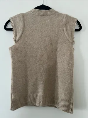 Faherty Beige Wool Sweater Vest Small Fringe Quiet Luxury Neutral Capsule thumbnail 5