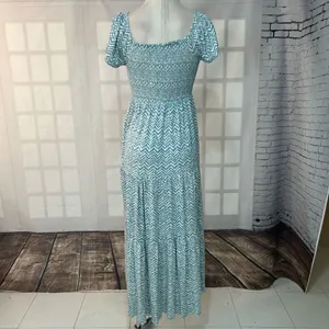 Daily Practice Anthropologie Blue and White Chevron smocked tiered Maxi Dress Si thumbnail 7