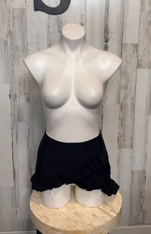 Ruffle Hem Wrap Swim Skirt Womens S Solid Black High Rise Bikini Cover Up thumbnail 1