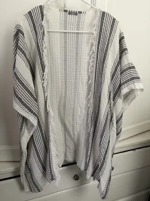 aerie Black and White Striped Open Kimono thumbnail 5