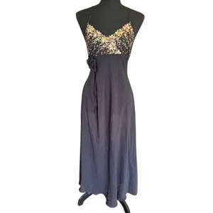 Miss Salma Sheer Black Floral Embroidered Nightgown Slip Dress Medium thumbnail 2