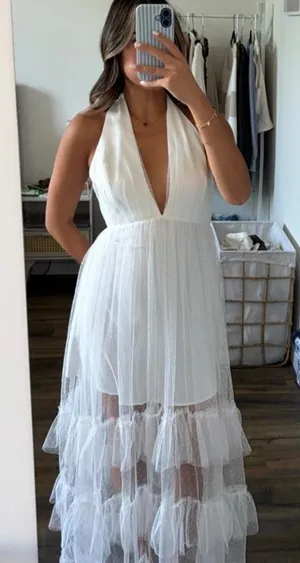 Selfie Leslie White Dress Lace Sheer thumbnail 1