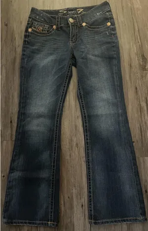 VTG Seven7 Bootcut Jeans Sz 6P Blue Dark Wash Embroidered thumbnail 1