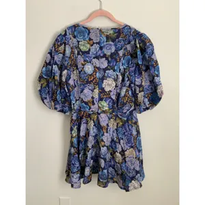 Rachel Parcell Floral Linen Blend V-Neck‎ Puff Sleeve Mini Dress size 14 thumbnail 5