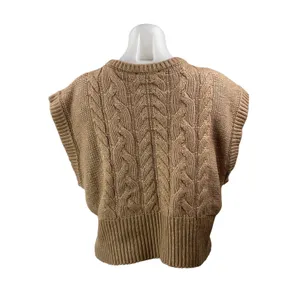 And Now This Women's Brown Sleeveless Cap Cable Knit Sweater Vest Top Size Sz L thumbnail 3