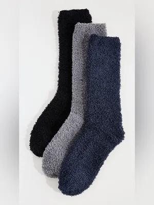 Barefoot Dreams CozyChic 3 Pair Socks Set in black multi, NEW GIFTBOX thumbnail 2