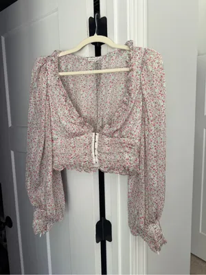 For love and‎ lemons Natalie crop top pink floral long sleeve blouse thumbnail 2