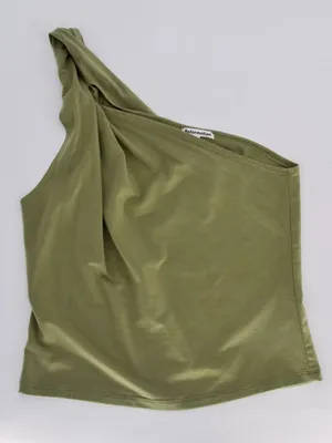 Reformation Sianna Knit Top One Shoulder Olive Green Medium thumbnail 2