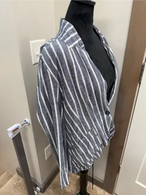 Sanctuary Linen Blend Blue White Stripe Blazer Jacket Women's Size Large thumbnail 3