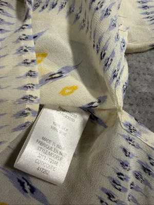 Joie Medium 100% Silk Ikat Tassel Tie Boho Peasant Blouse Ivory Blue Sheer Work thumbnail 4
