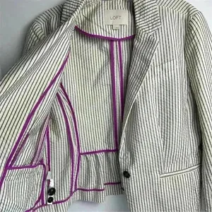 Ann‎ Taylor Loft Women's Blazer Jacket Ivory/White and Black Stripes Size 8 thumbnail 14