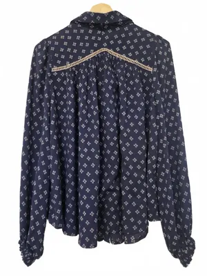 Free People Womens Every Day Girl Size Medium Boho Cottagecore Navy Blue Dot thumbnail 3