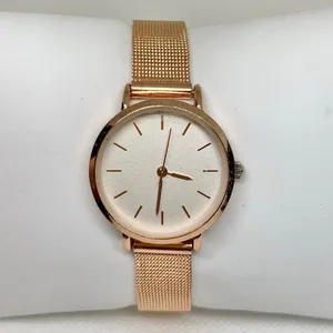 Rose gold tone women’s watch 28mm quartz analog adjustable mesh band running thumbnail 1
