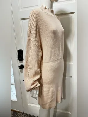 Lillusory Cotton Beige Knitted Cozy Neutral Knit Sweater Dress Size Large A1 thumbnail 2