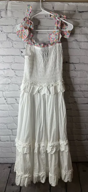Horror Vacui White Maxi Sundress with Floral Tie Straps small thumbnail 1
