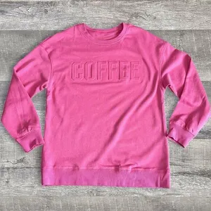 Boutique COFFEE Letter Embossed Sweatshirt NEW Womens L Pink Crewneck Pullover thumbnail 1