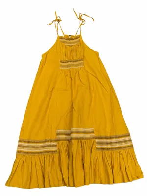 Free People Another Love Smocked Linen Cotton Blend Yellow Midi Dress thumbnail 3