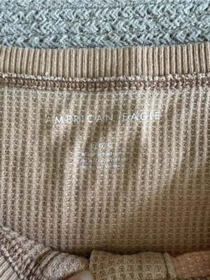 American Eagle Outfitters Tan Waffle Knit Henley Long Sleeve Top Size Large thumbnail 4