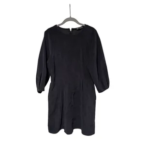 Zara Women’s Black Faux Suede Shift Dress Balloon Sleeve Back Zip Size Medium thumbnail 2