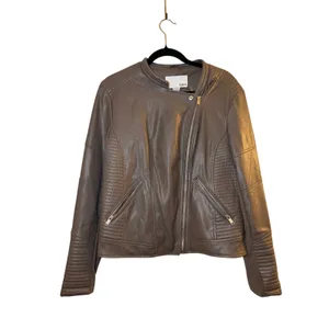 Bar III Taupe‎ Moto Jacket XL Faux Leather thumbnail 2