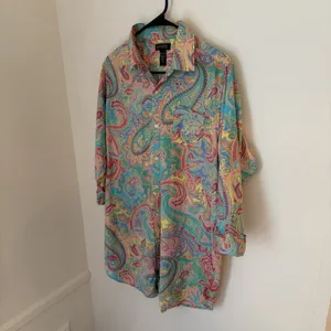 Lauren Ralph Lauren Women's Paisley Button Shirt Blouse Teal Pink Yellow Medium thumbnail 5
