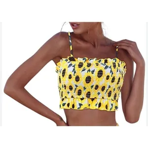Juniors Sunflower Yellow Smocked Tube Top ‎ SMALL Vacation Summer Beach Casual thumbnail 3