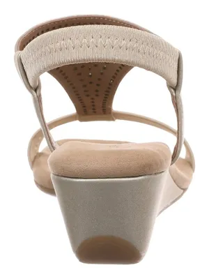NWT Style & Co. T Strap Elastic Wedge Sandals Platinum Gray / Tan Brown 6.5M thumbnail 4
