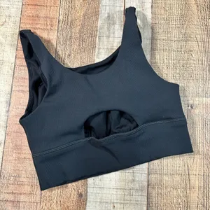 OFFLINE by Aerie Black Ribbed High Support Keyhole Sports Bra Workout Top Medium thumbnail 3