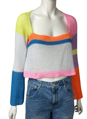 Unbranded Colorblock Colorful Women's Crochet Sweater thumbnail 1