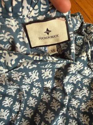 Tuckernuck bahama Blue Floral Block-Print Tiered Maxi sundress Dress cotton thumbnail 2