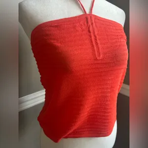 NWT 525 America Revolve Tube Top Cropped Halter Neck Stretch Knit‎ Papaya Small thumbnail 3