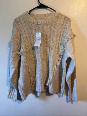 Fringe Cable Knit Sweater - Beige thumbnail 1