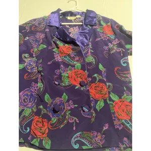 Victorias Secret SleepShirt Womens S Satin Gold Label Floral Paisley Purple thumbnail 5