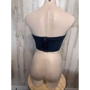 GJG Denim Bejeweled Tube Top Womens Small Multi Color Rhinestone Denim Bandeau thumbnail 3