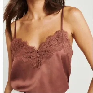 Abercrombie & Fitch Womens Sz Small Satin Lace Trim Cami Dusty Rose Pink Buttons thumbnail 1