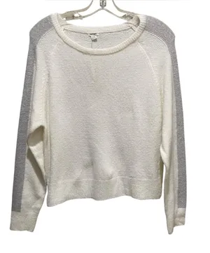Garage White Gray Stripe Boucle Boat Neck Sweater Long Sleeve Womens Size Medium thumbnail 1