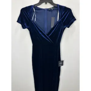 Lulus Eternal Elegance Navy Blue Velvet Short Sleeve Maxi Dress Formal Small NWT thumbnail 7