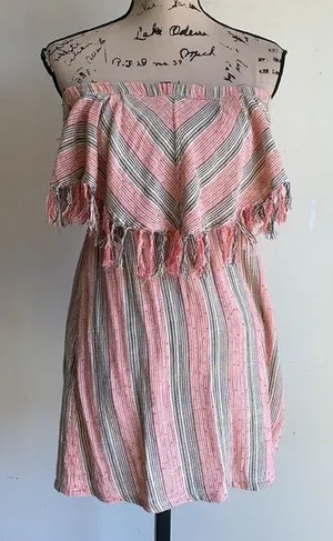 Billabong Strapless Fringe Chevron Striped Mini Dress thumbnail 1