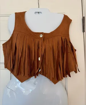 Rust Faux Suede Fringe Crop Vest Western Boho Size M thumbnail 1