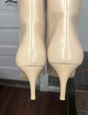 Vegan Beige Kitten Heel Pointed Toe Booties thumbnail 8