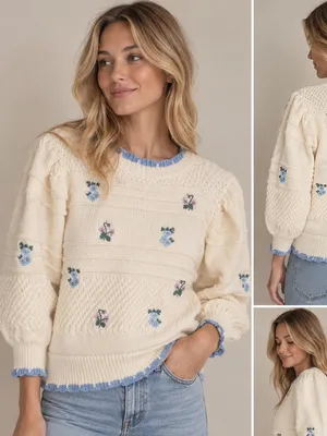 FRNCH Floral Embroidered Knit Sweater thumbnail 2